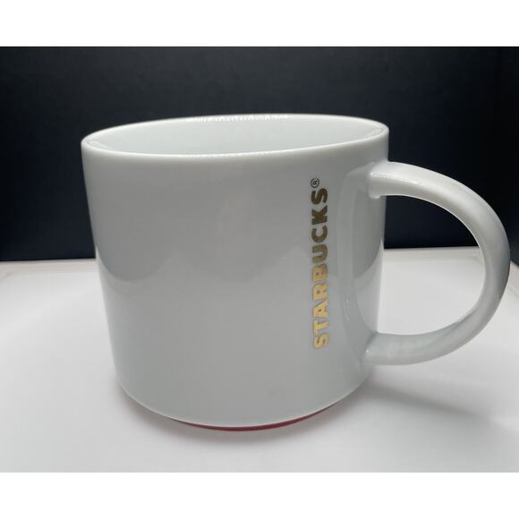 Starbucks 2012 Coffee Cup Mug 16 oz White, Red Trim Bottom Gold Logo. New No Box - Picture 1 of 7